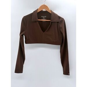 Set Active Crop Top Long Sleeve Women XL Brown Luxform V Neck Collar